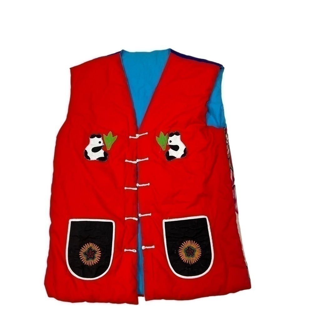 Vintage Chinese Quilted Applique Patchwork 3D Scorpion Frog Panda Vest - Picture 1 of 15
